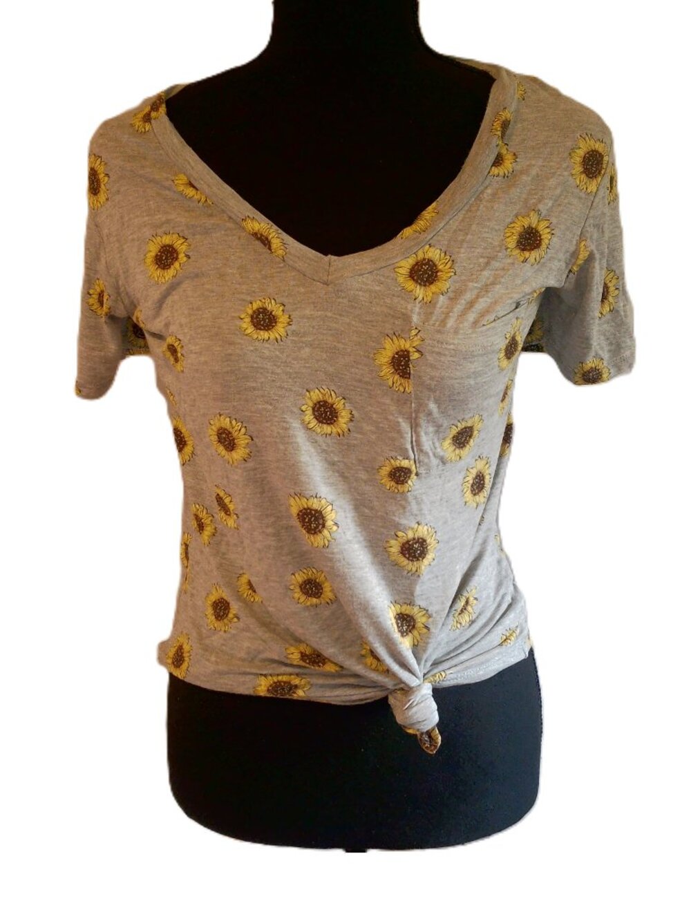 No Boundaries Heather Gray Sunflower Tie-Front Tee